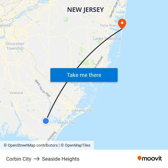 Corbin City to Seaside Heights map