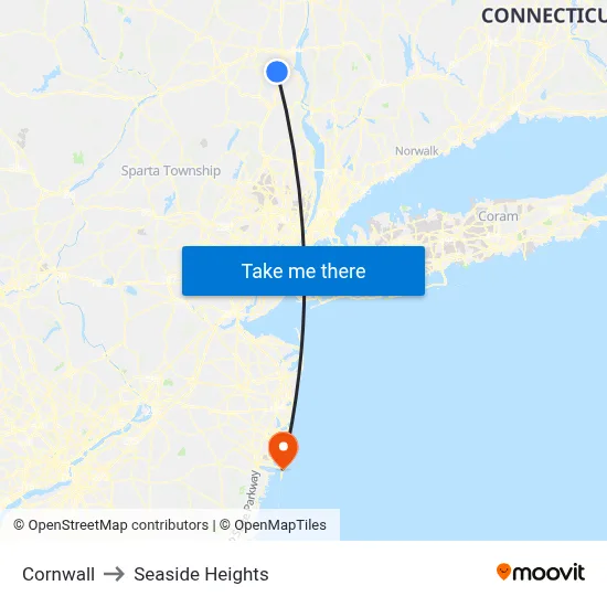 Cornwall to Seaside Heights map