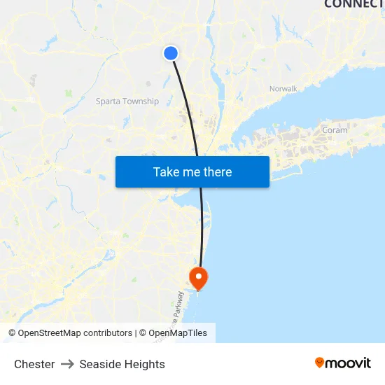 Chester to Seaside Heights map