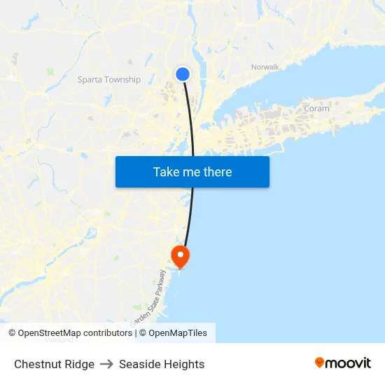 Chestnut Ridge to Seaside Heights map