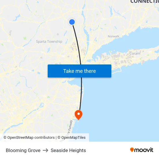 Blooming Grove to Seaside Heights map