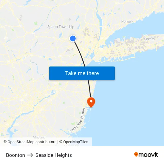 Boonton to Seaside Heights map