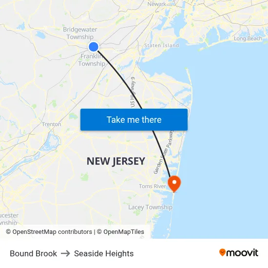 Bound Brook to Seaside Heights map