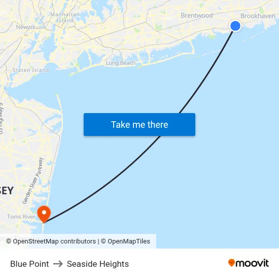 Blue Point to Seaside Heights map