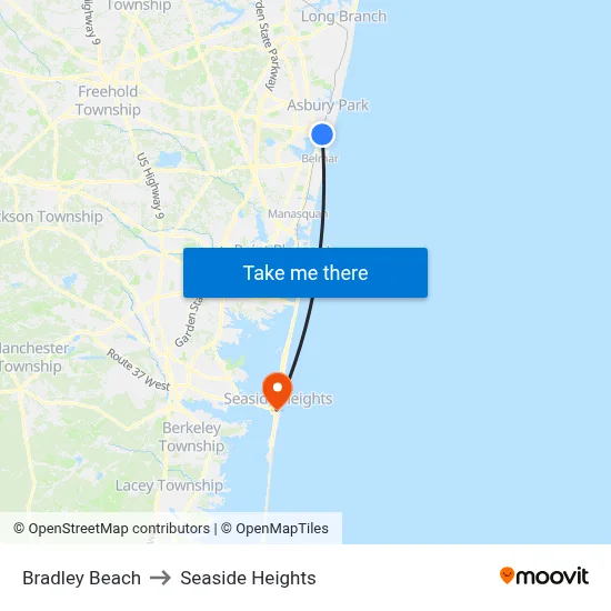 Bradley Beach to Seaside Heights map