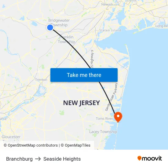 Branchburg to Seaside Heights map