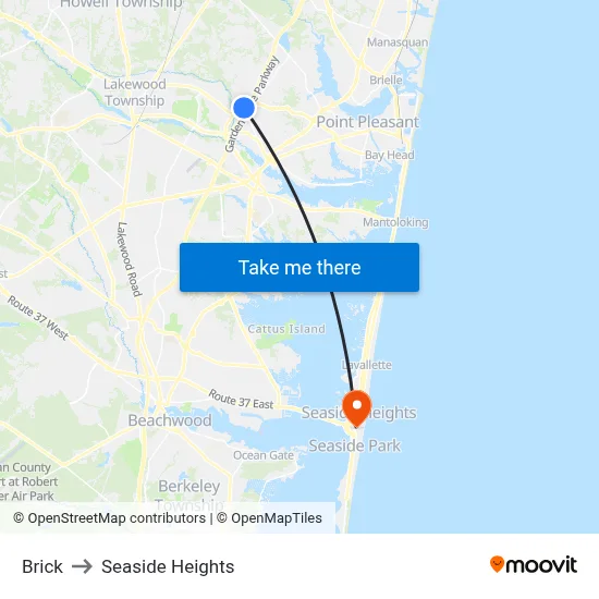 Brick to Seaside Heights map