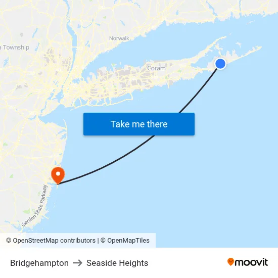 Bridgehampton to Seaside Heights map