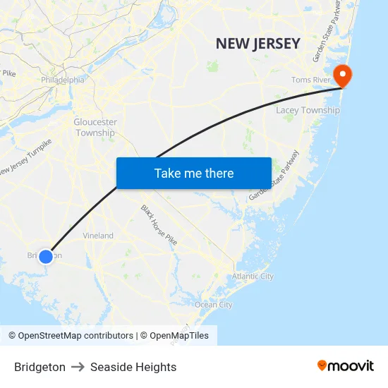Bridgeton to Seaside Heights map