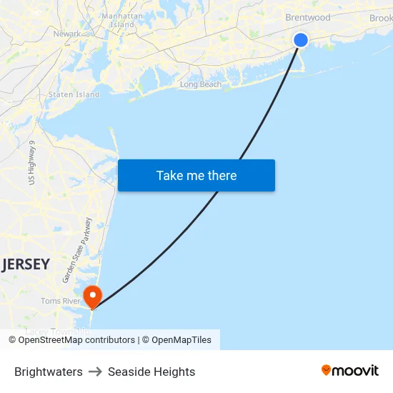Brightwaters to Seaside Heights map