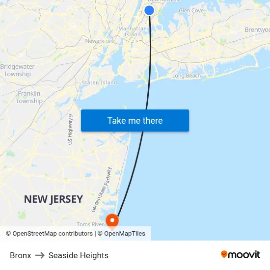 Bronx to Seaside Heights map