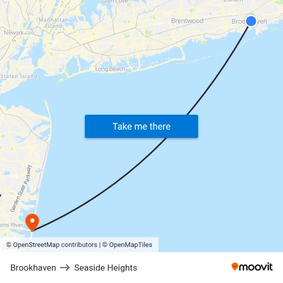 Brookhaven to Seaside Heights map