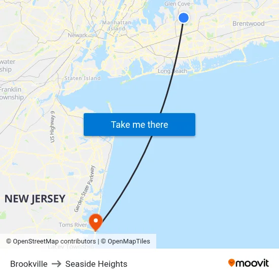 Brookville to Seaside Heights map