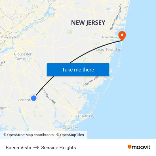 Buena Vista to Seaside Heights map