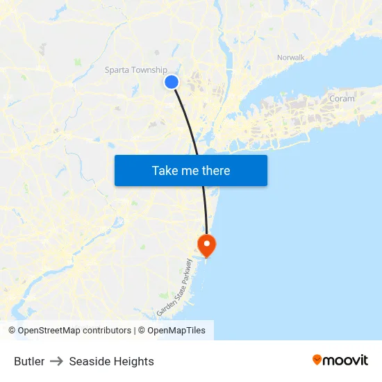 Butler to Seaside Heights map