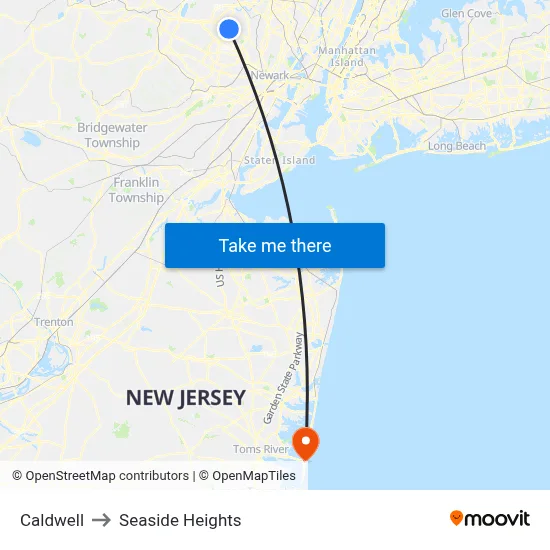Caldwell to Seaside Heights map
