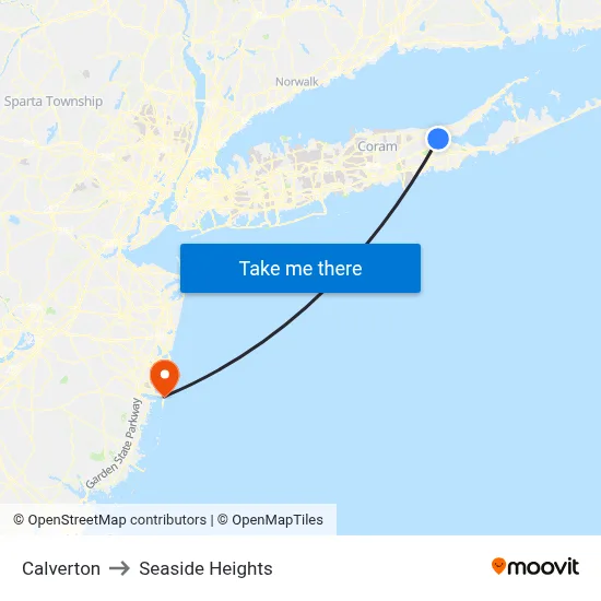 Calverton to Seaside Heights map