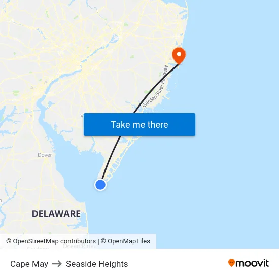 Cape May to Seaside Heights map