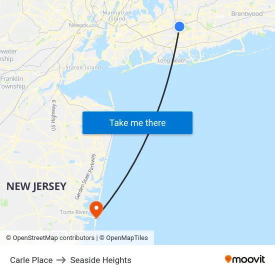 Carle Place to Seaside Heights map