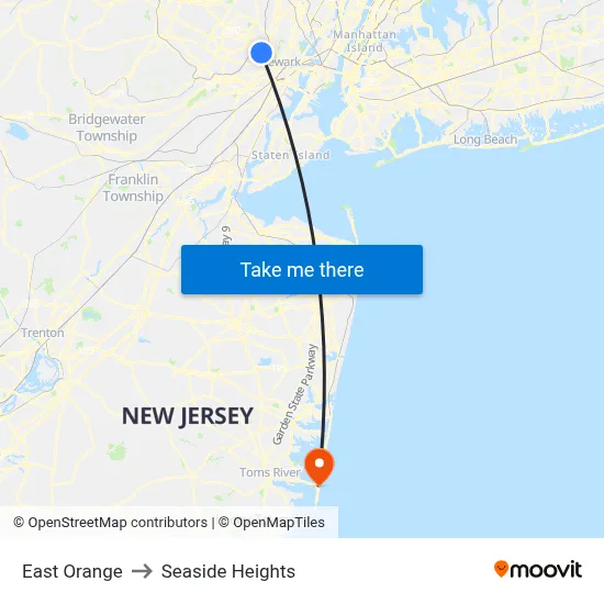 East Orange to Seaside Heights map