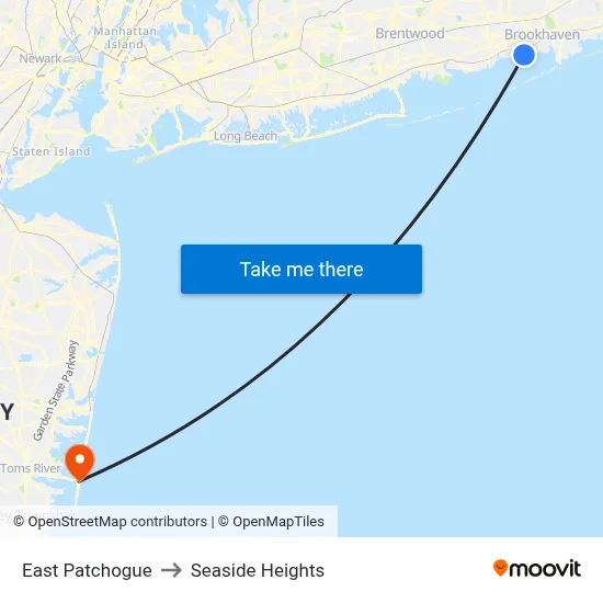 East Patchogue to Seaside Heights map