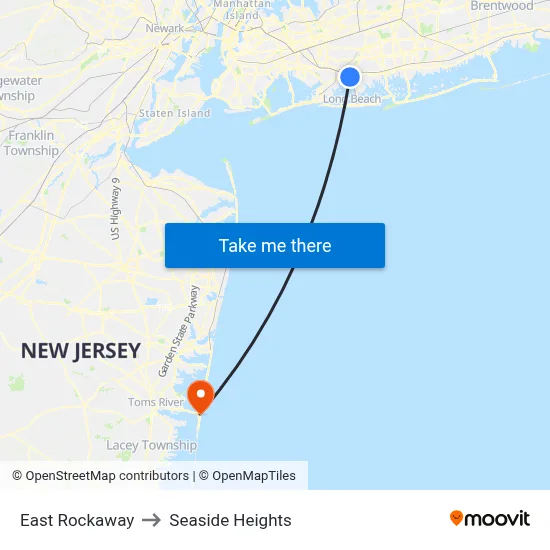 East Rockaway to Seaside Heights map