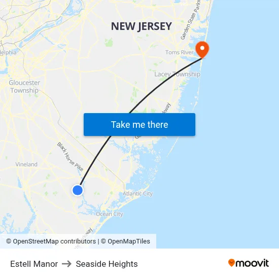 Estell Manor to Seaside Heights map