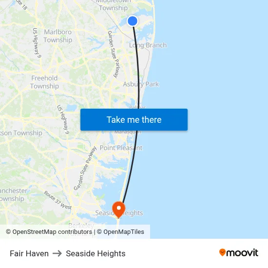 Fair Haven to Seaside Heights map