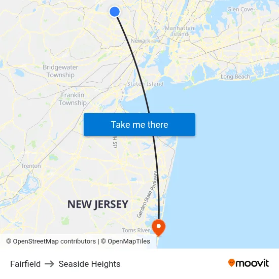 Fairfield to Seaside Heights map