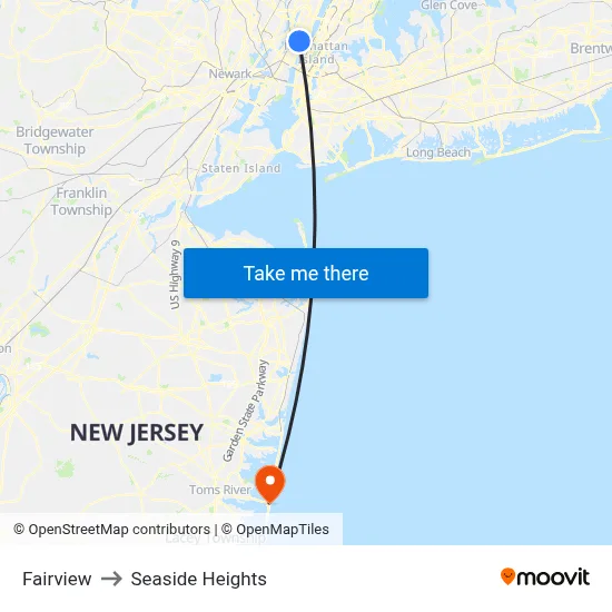 Fairview to Seaside Heights map