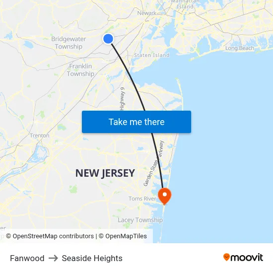 Fanwood to Seaside Heights map