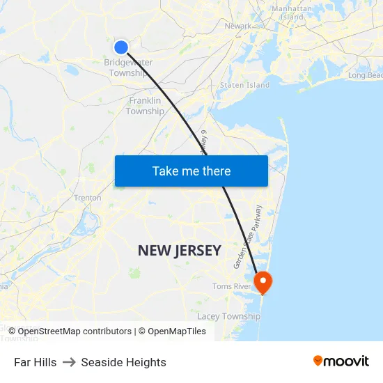 Far Hills to Seaside Heights map