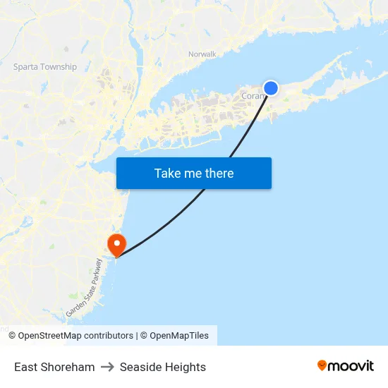 East Shoreham to Seaside Heights map