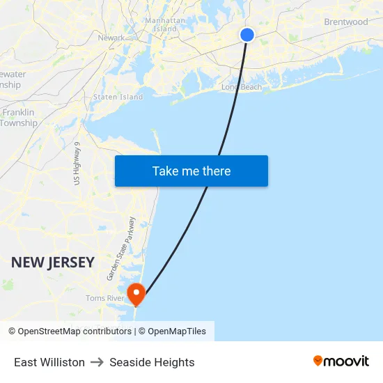 East Williston to Seaside Heights map