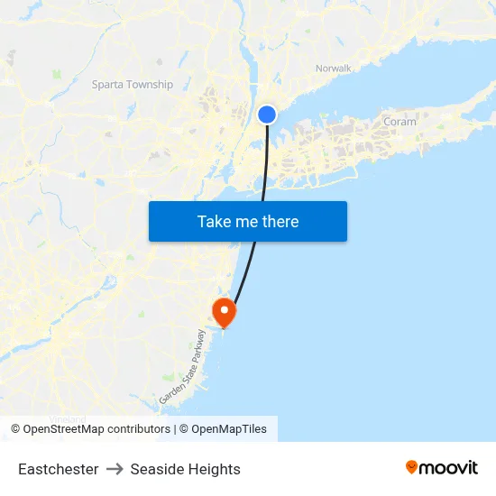 Eastchester to Seaside Heights map