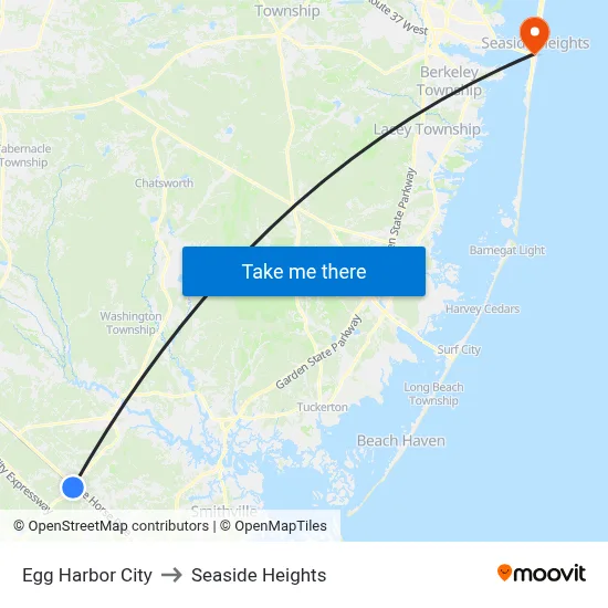 Egg Harbor City to Seaside Heights map