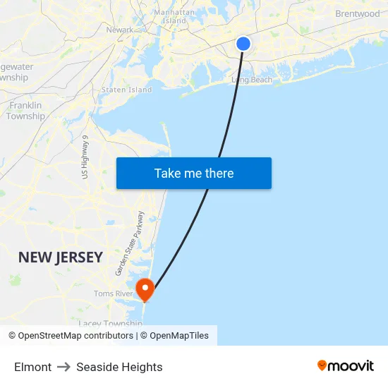 Elmont to Seaside Heights map