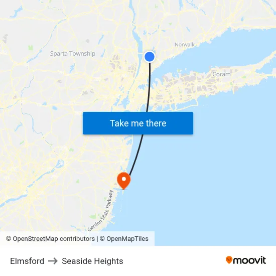 Elmsford to Seaside Heights map