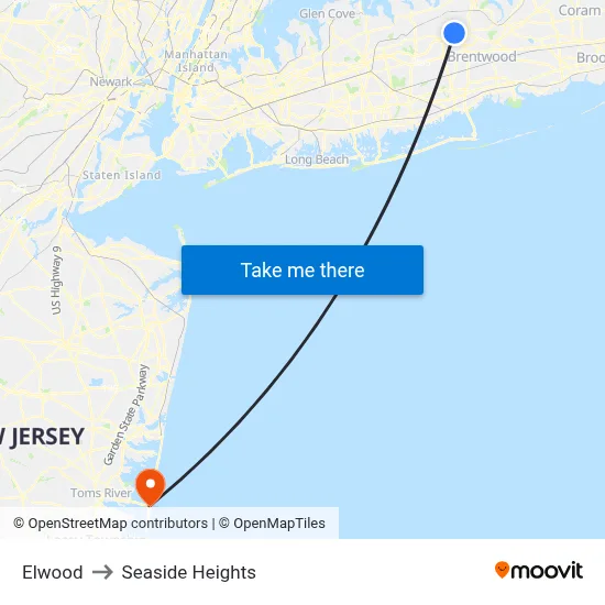 Elwood to Seaside Heights map