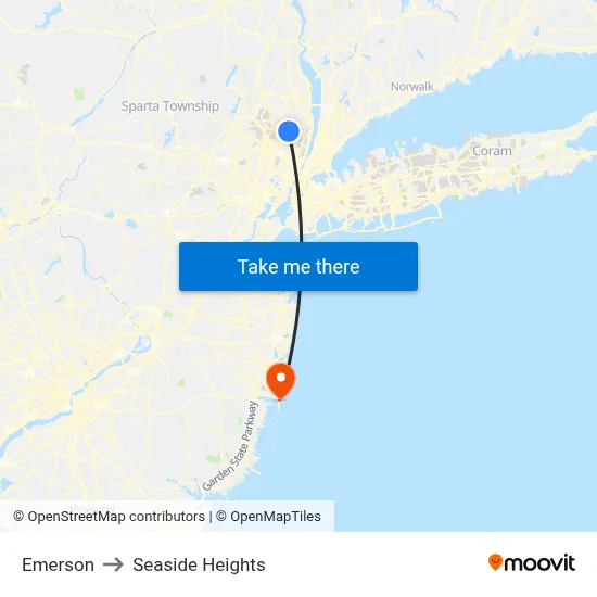 Emerson to Seaside Heights map