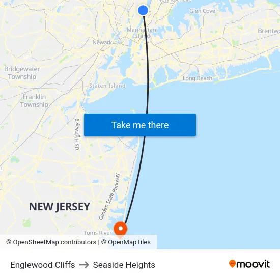 Englewood Cliffs to Seaside Heights map