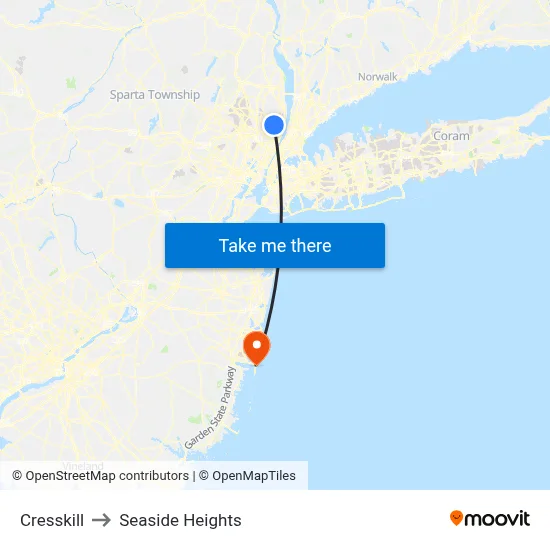 Cresskill to Seaside Heights map