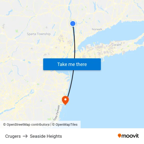 Crugers to Seaside Heights map
