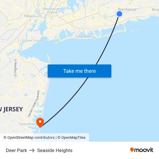 Deer Park to Seaside Heights map