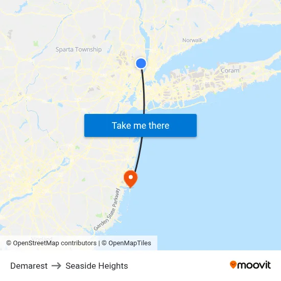 Demarest to Seaside Heights map