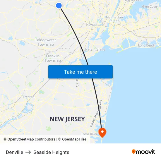 Denville to Seaside Heights map