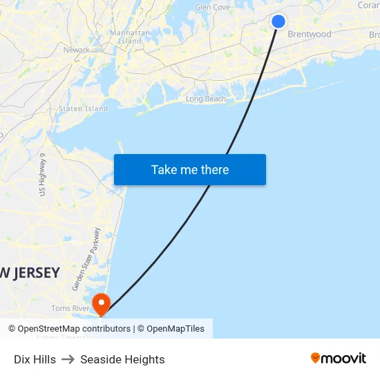 Dix Hills to Seaside Heights map
