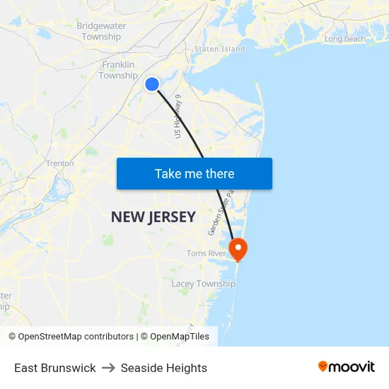 East Brunswick to Seaside Heights map