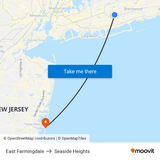 East Farmingdale to Seaside Heights map