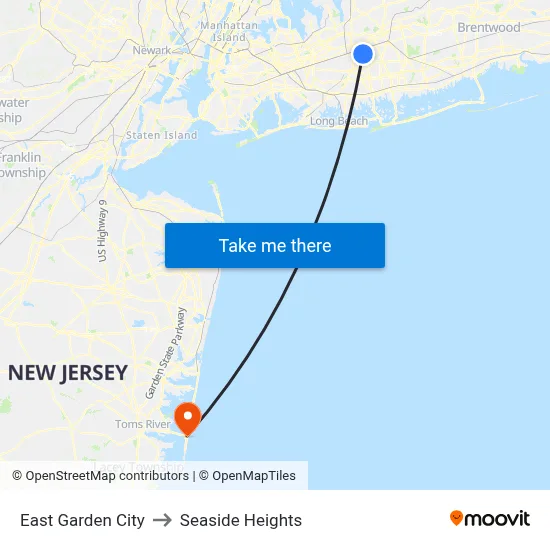 East Garden City to Seaside Heights map